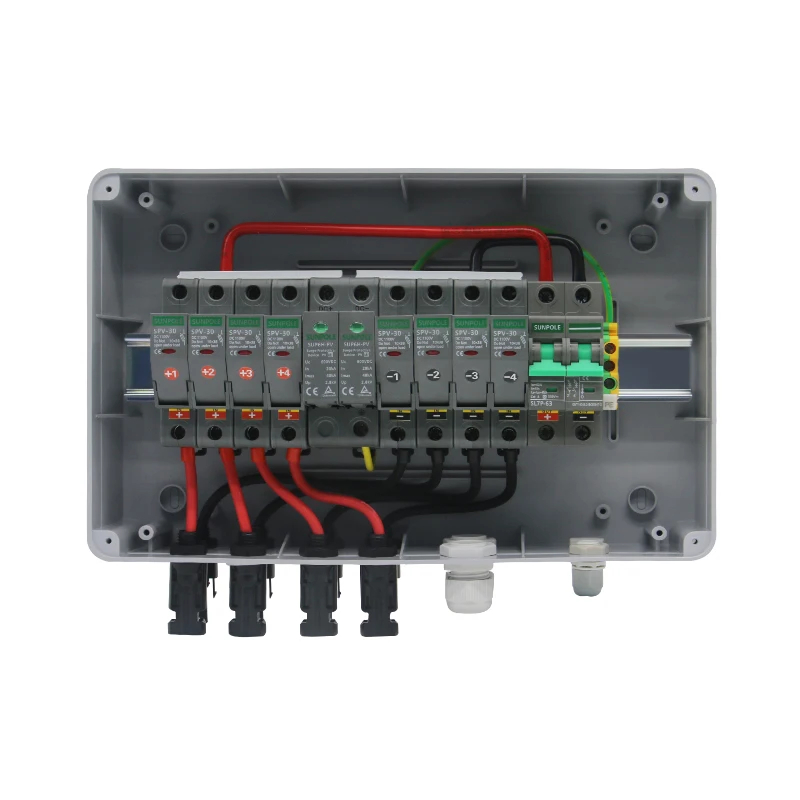 Waterproof Outdoor Surface Mounted 4 in 1 out 550V IP65 Solar PV Surge Lightning Protection DC Distribution Box Combiner Box