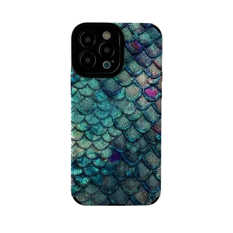 Beautiful Gradient Blue Fish Scales Phone Case For iPhone 15 14 13 11 12 Pro Max 14 15plus X XR XS Max XR 7 8 Plus Soft Cover