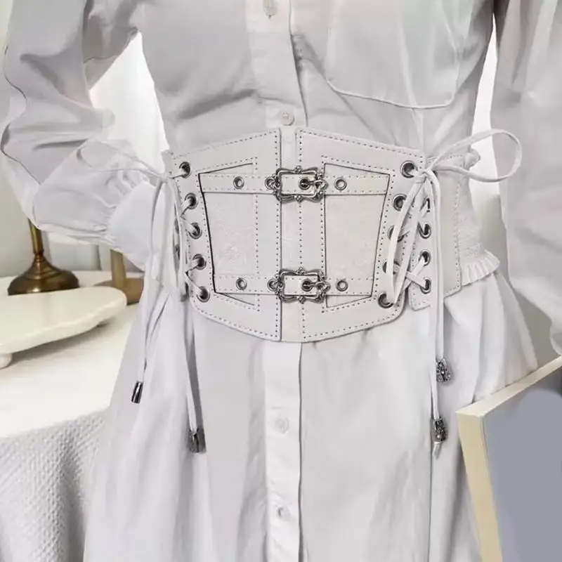 

Adjustable Lace Tie Corset Belt In Soft Faux Leather And Practical Metal Buckles For Dresses Jackets Prom Event Y08E