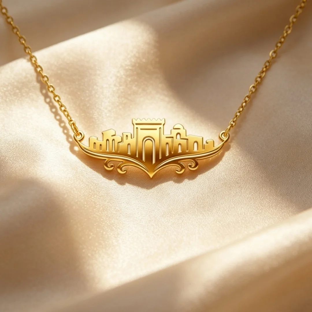 Neu eingetroffen: Edelstahl-Halskette mit Jerusalem-Burg-Landschaft, Vintage-Tempel-Umriss-Choker für Damen, religiöser Schmuck – Detail 10