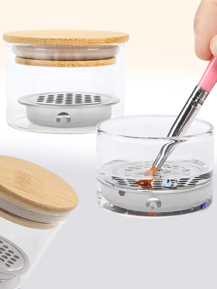 Filtre à mailles de verre Transparent, tasse de nettoyage de brosse à ongles pour vernis Gel et brosses acryliques, conteneur de stockage pour l'élimination des paillettes