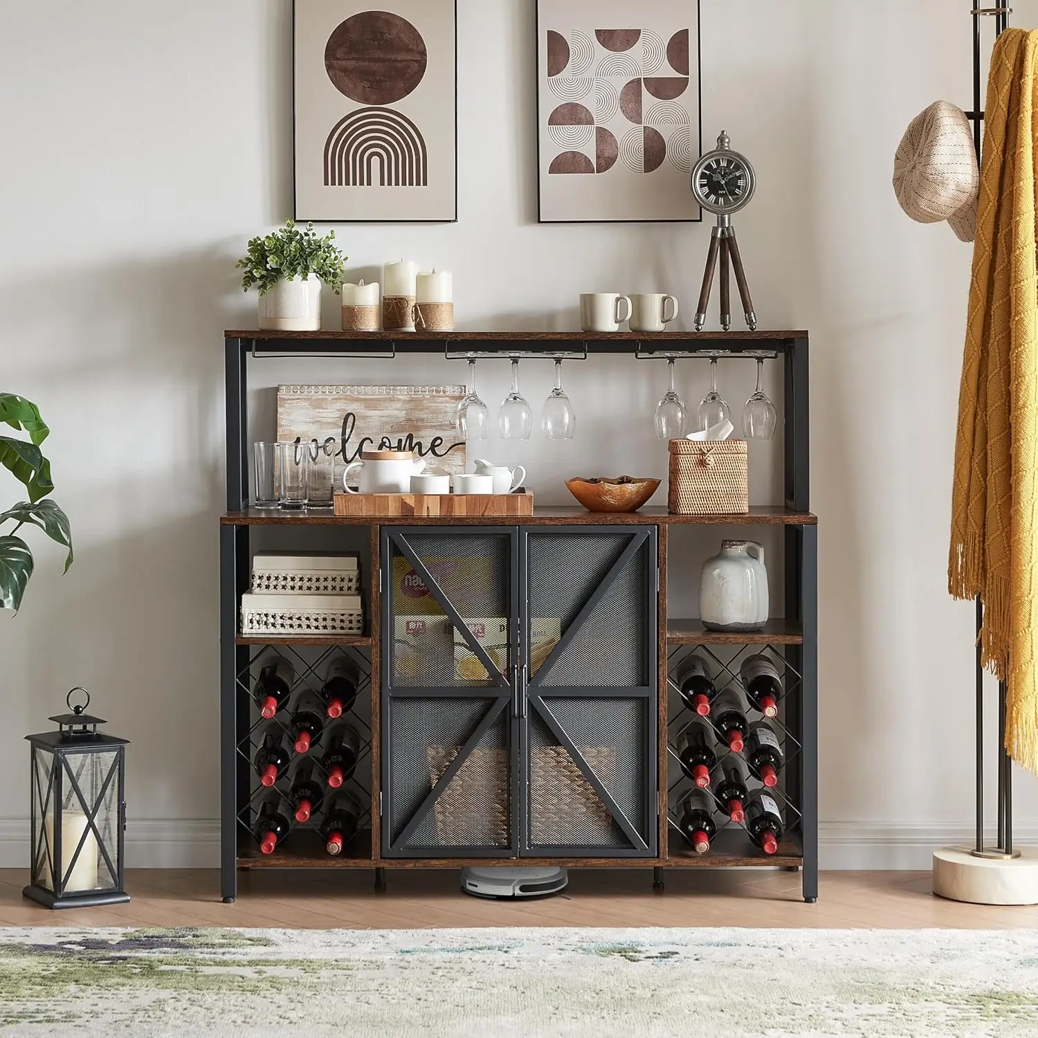 Industrial Sideboard Buffet Cabinet - 47.2"" Coffee Bar Cabinet For Home, Wine Cabinet With Rack And Glass Holder, Liquor