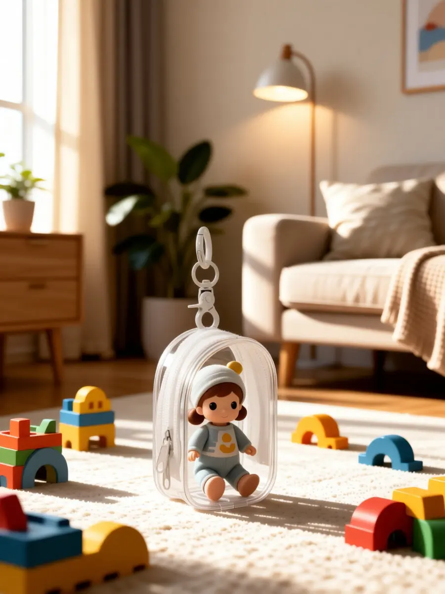 PVC Clear Zipper Display Bag with Keychain for Figures Portable Transparent Organizer Case Ideal for Travel Home Outdoor Display