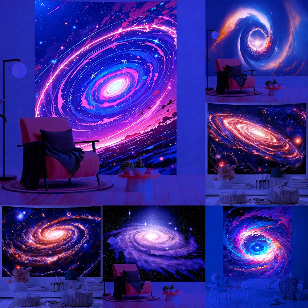 Leuchtender Kosmischer Galaxie-Wandteppich UV-Reaktiver Wandbehang Hintergrunddekoration für Schlafzimmer und Partydekoration