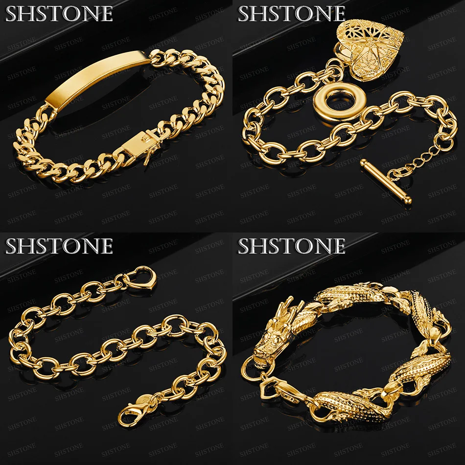 

Charm 18k Gold Circle Chain Heart Dragon Smooth Sideways Bracelet Women Party Men Fashion Design Creative Jewelry Birthday Gift