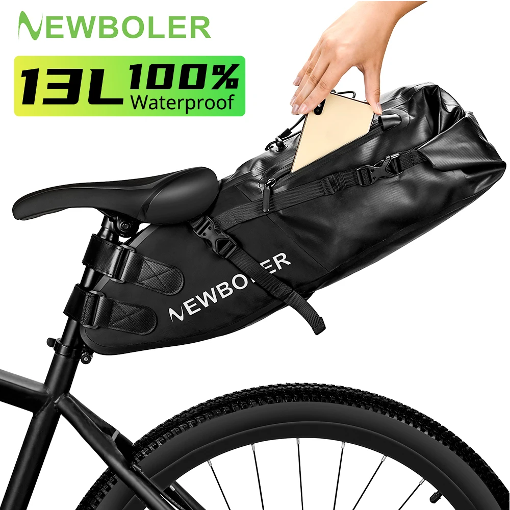 NEWBOLER Bike Waterproof Bicycle Saddle Bag Reflective Large Capacity Foldable Tail Rear Bag Cycling MTB Trunk Pannier Black