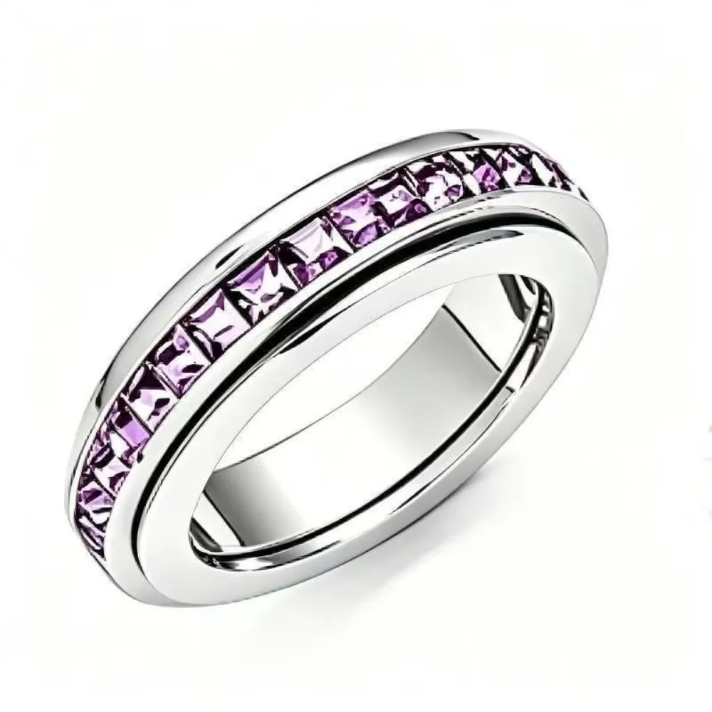 Cubic Zirconia Women's Anxiety Ring Size 6-10 Light Luxury Stainless Steel Spinner Fidget Ring Sparkling Fashion Jewelry