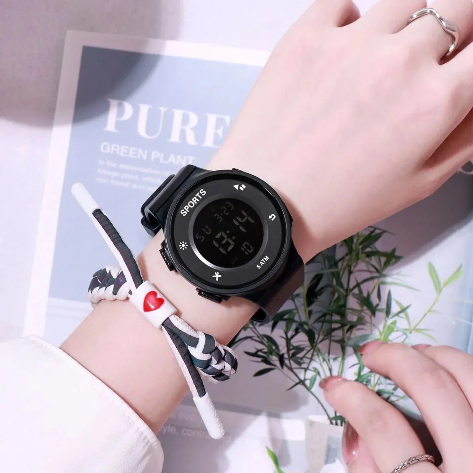 Men's Digital Wrist Watch with Wide-Angle Display Waterproof Luminous Digital Watches for Children Teens Students