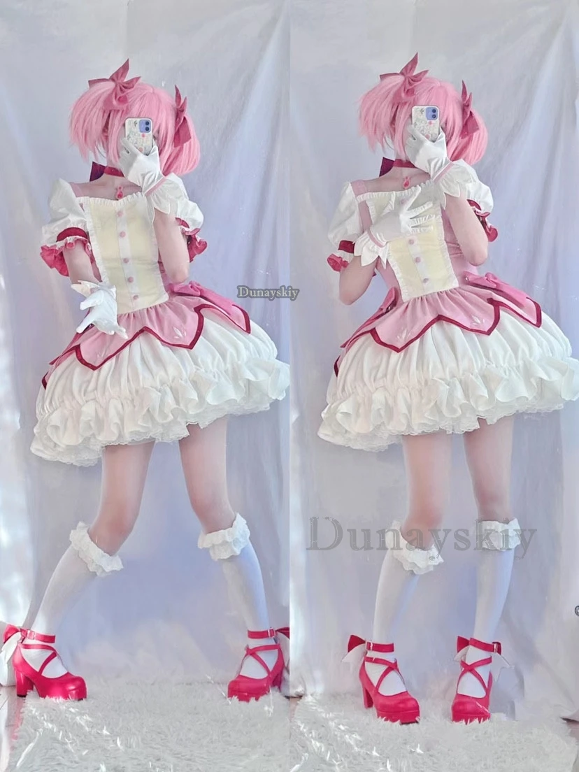 Unisex Anime Cos Puella Magi Madoka Magica Kaname Madoka Costumi Cosplay Halloween Festa di Natale Set Abiti uniformi