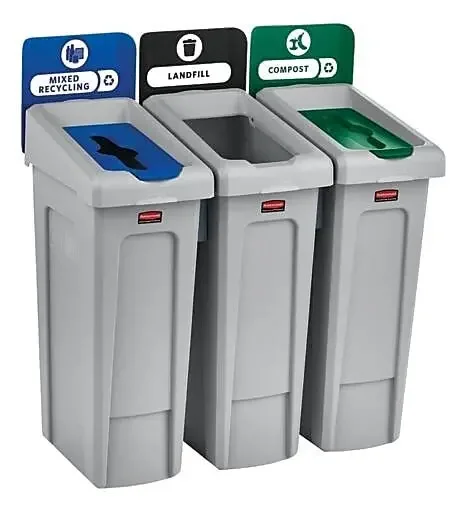 Slim Jim Recycling Station, 23-Gallon, 3 Stream Landfill/Mixed Recycling/Compost, Ideal for Schools,