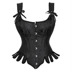 Lace Up Overbust Corset Bustier Crop Top Embroidery Shoulder Straps Vest Corselete for Women Plus Size Party Clubwear