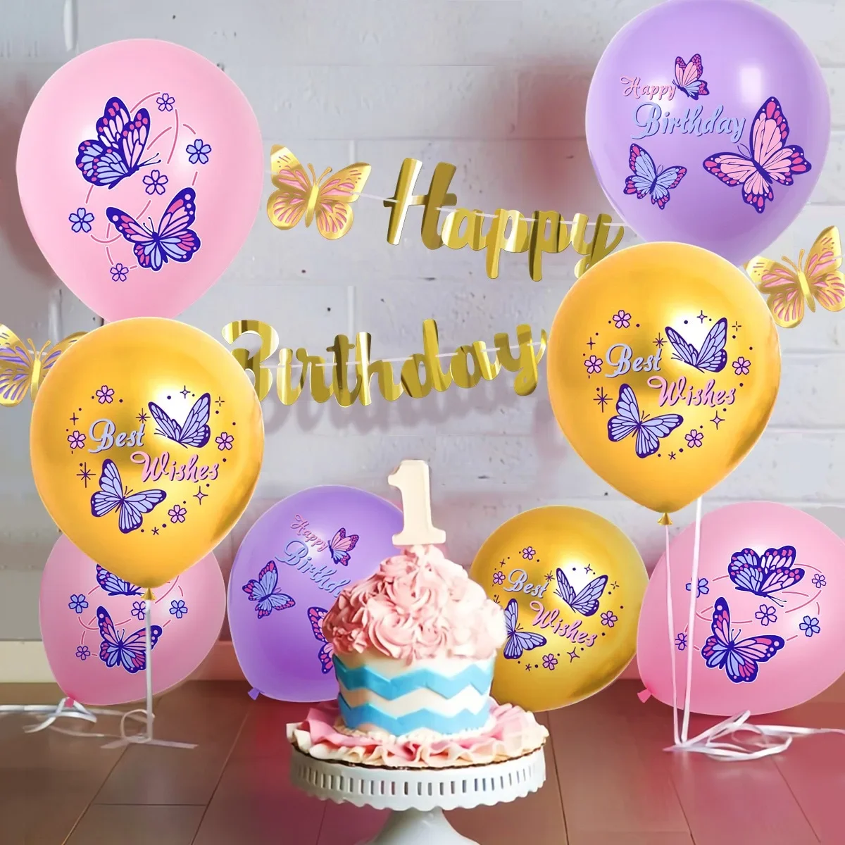 12PC Butterfly Latex Balloon BEST WISHES Dancing Butterfly Ballon Happy Princess Birthday Balon Babyshower Girl Colorful Baloon