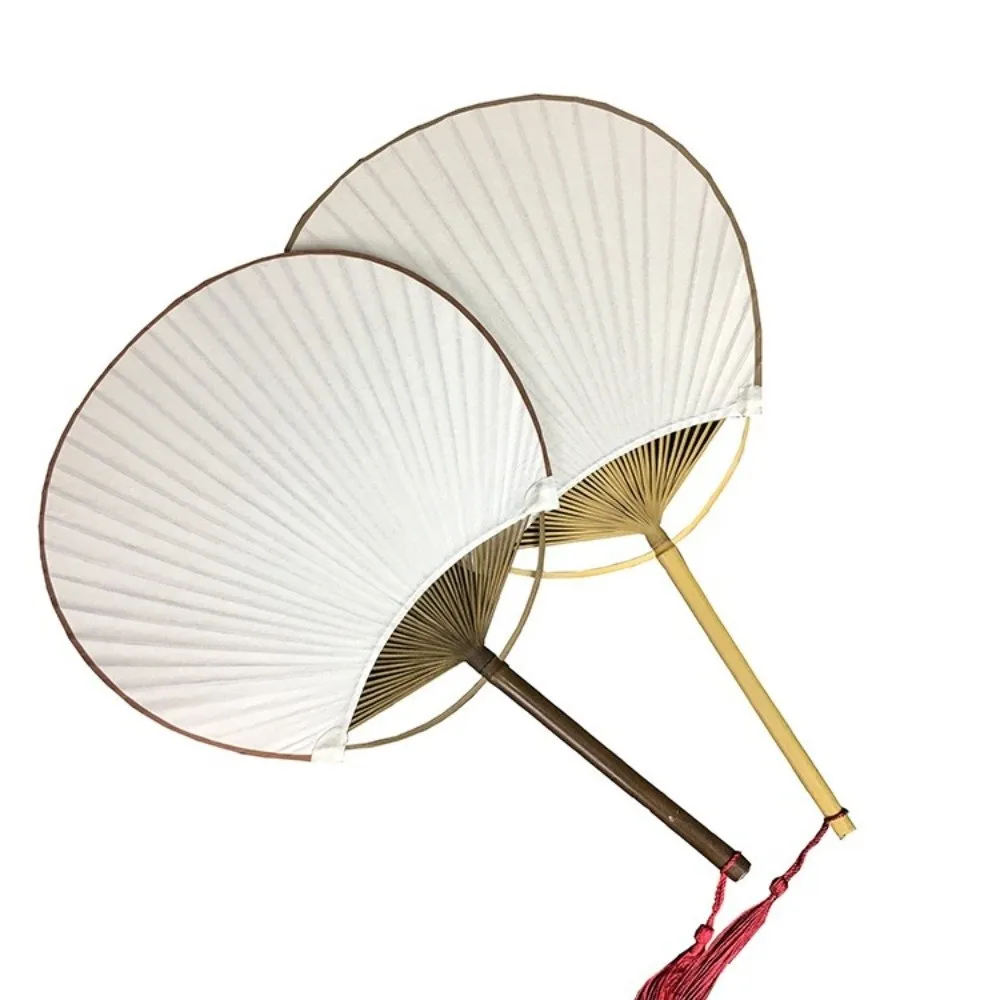 New Creative Vintage Hand Painted Fan Paper with Tassels Blank Hand Fan Bamboo Handle Room Decorations DIY Fan Gift
