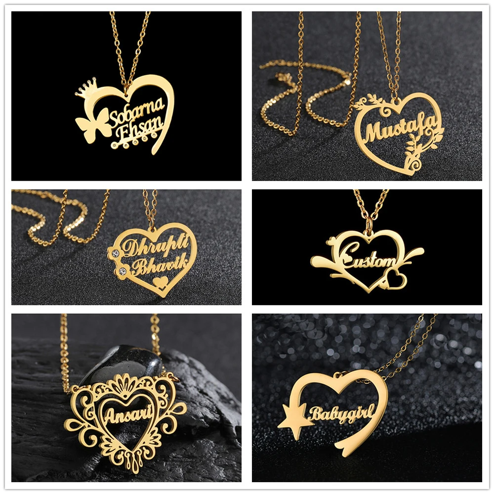 

9 Styles Stainless Steel Custom Name Necklaces with Heart Personalized Handwriting Pendant Birthday Jewelry Gift