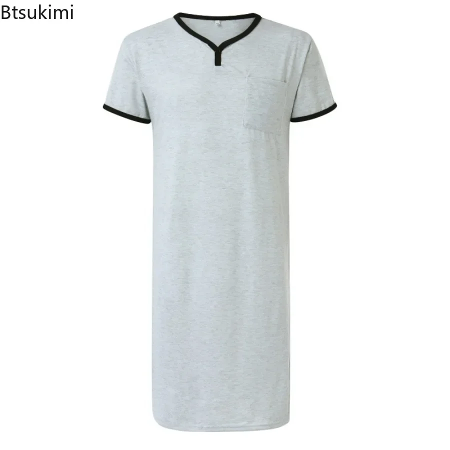 2025 Men's Short Sleeve Nightdress Nightgown Sleepwear Nightshirts Robes Loose Bathrobe Skin Friendly Pajamas Shirts Robes Dress