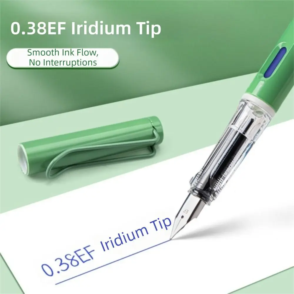 Gradient Color Fountain Pen Grip Grooves Smooth Nib Gel Pen Replaceable Cartridge Transparent Ink Window Writing Pen