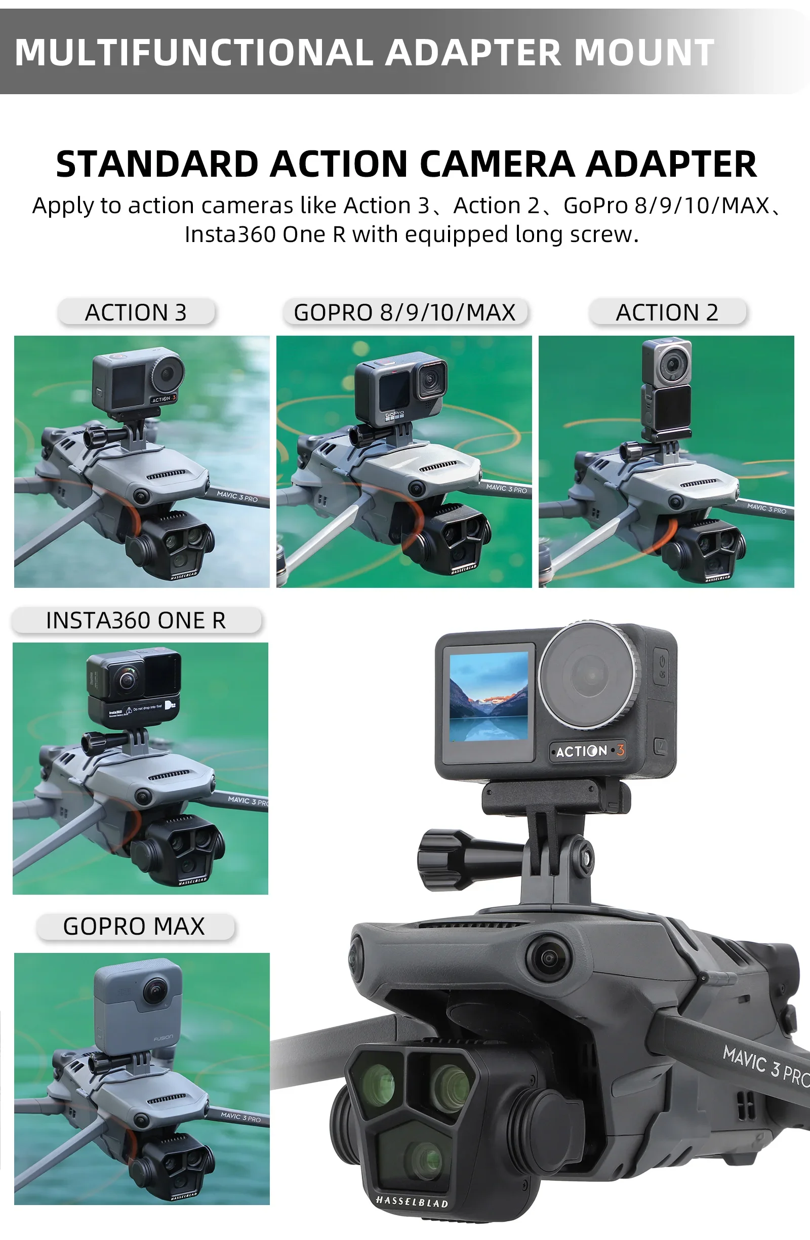 Mount Bracket Adapter For Mavic 3 For Gopro 11 Insta360 one x3 4 Lights  Action Camera For DJI Mavic 3 Pro/Classic Accessories