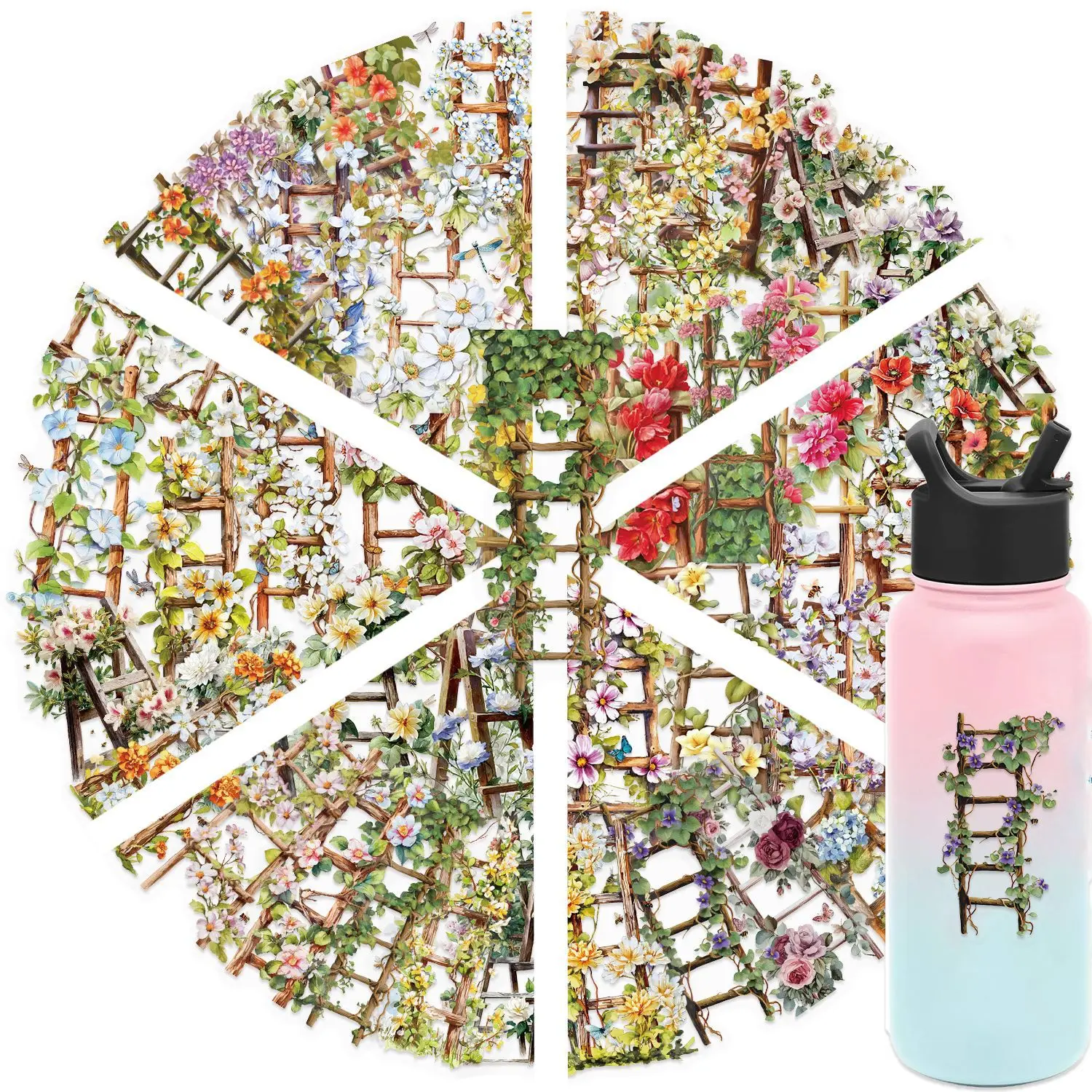 

10/50PCS Innovative INS Style Flower Ladder PET Clear Stickers for Water Cup Phone Computer Notebook Stationery Luggage