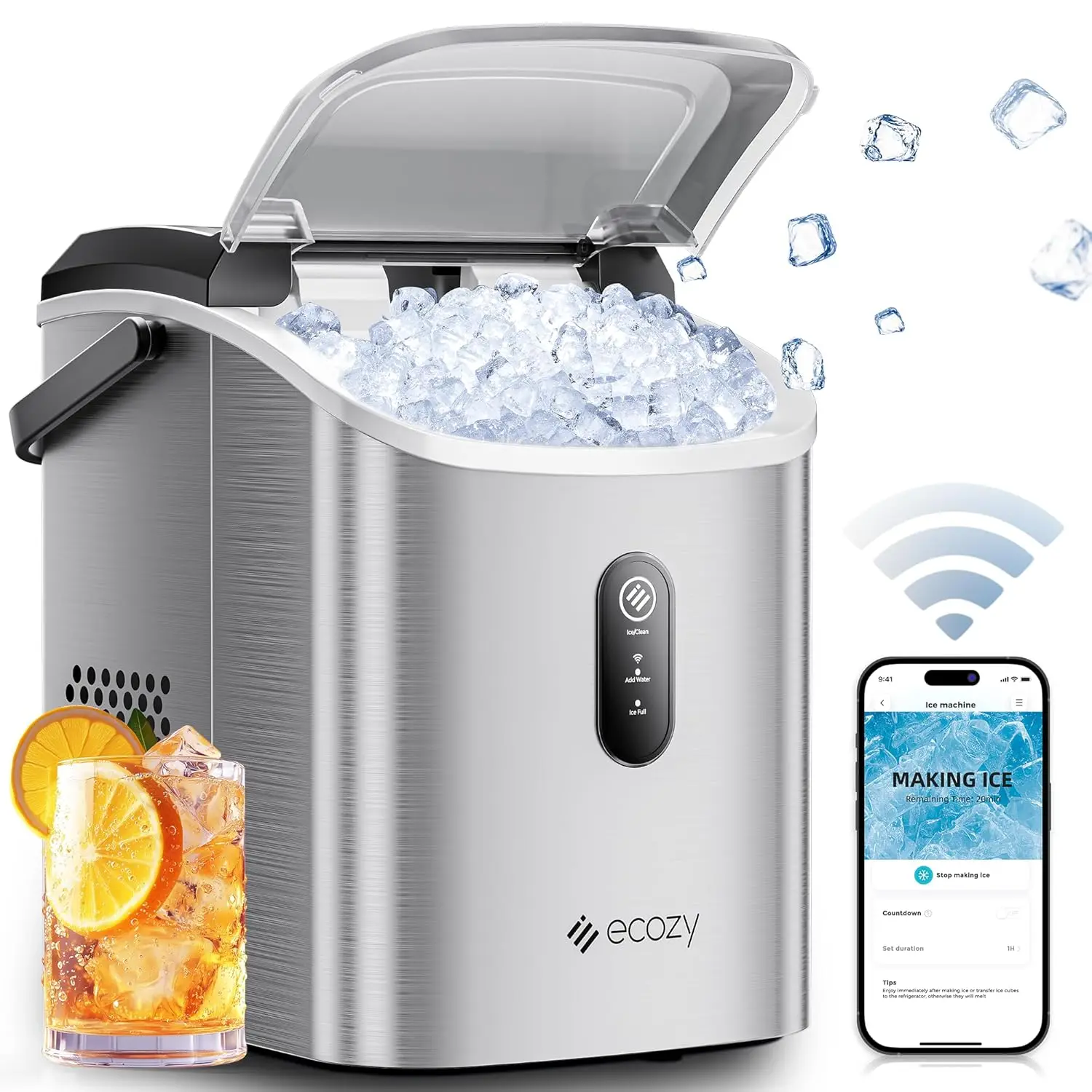 Ice Maker  , Portable Pebble Ice Machine with Voice Control, 33lbs/24H Soft  Ice, Self-Clean