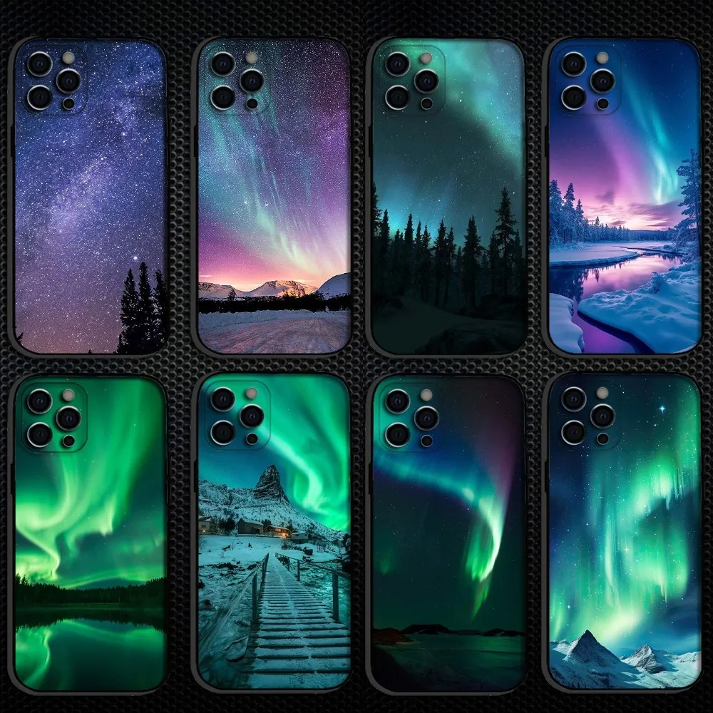 

aurora Phone Case For iPhone 16,15,14,13,12,11 Plus,Pro Max, Soft Silicone Black Cover