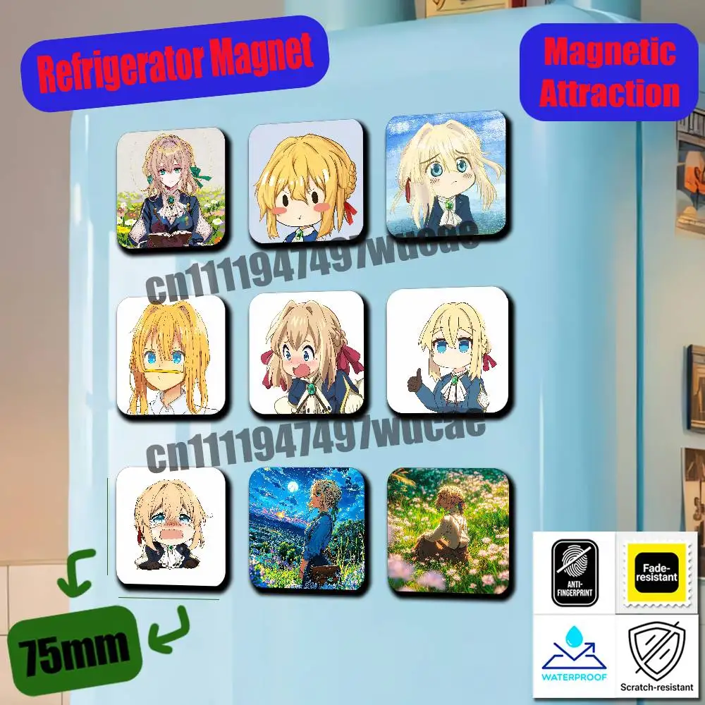 For Cute Girl V-Violet Evergarden Fridge Magnets Freezer Metal Cabinet Custom Refrigerator Magnetic Card Case