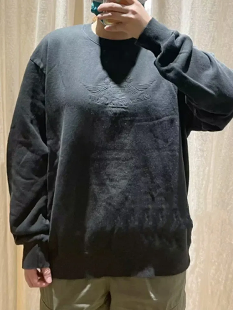 

Casual Women Black Wing Icon Embroidery Sweatshirts 2023 Fall Vintage O Neck Long Sleeves Sweatshirts Female Chic Pullovers