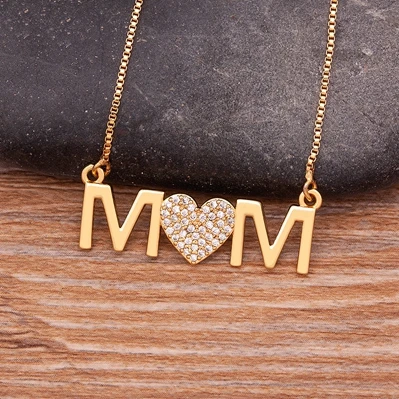 Women's Zircon MOM Heart Shape Necklace, Personalized Gift