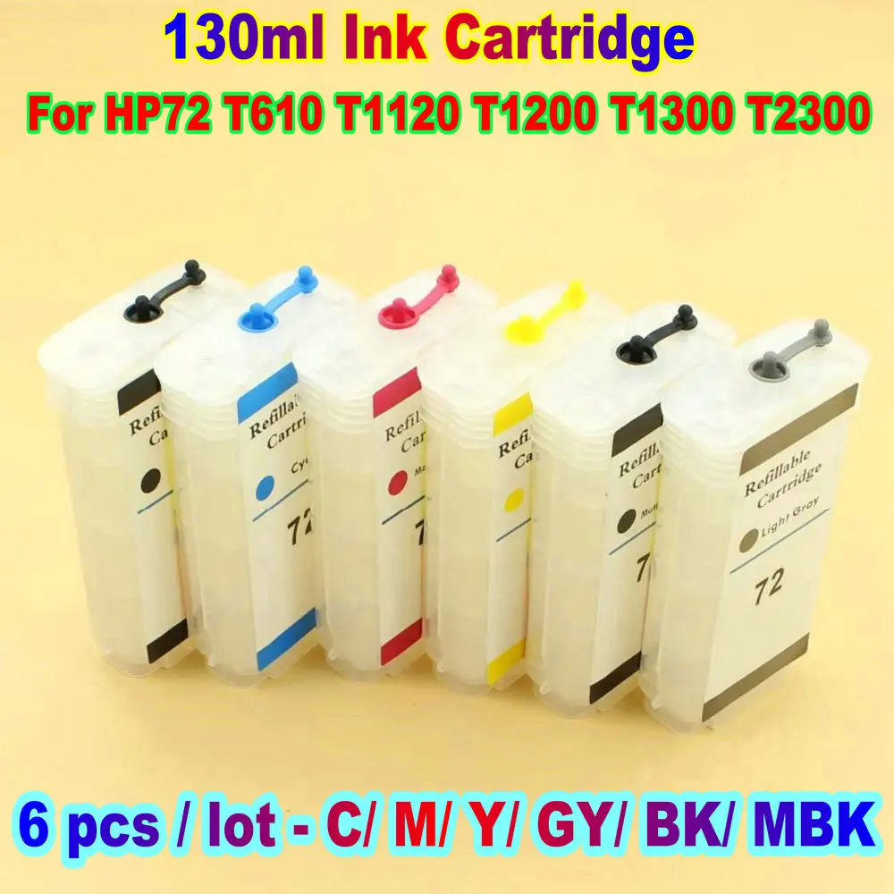 For HP 72 Ciss Refillable Ink Cartridge HP72 With Auto Reset Permanen Chip for HP Designjet HP72 T1100 T1300 T2300 T1120 130ML