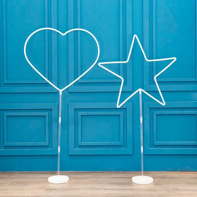 

Creative arrangement of circular balloon pillars for birthday, wedding, party, heart-shaped star stand decoration