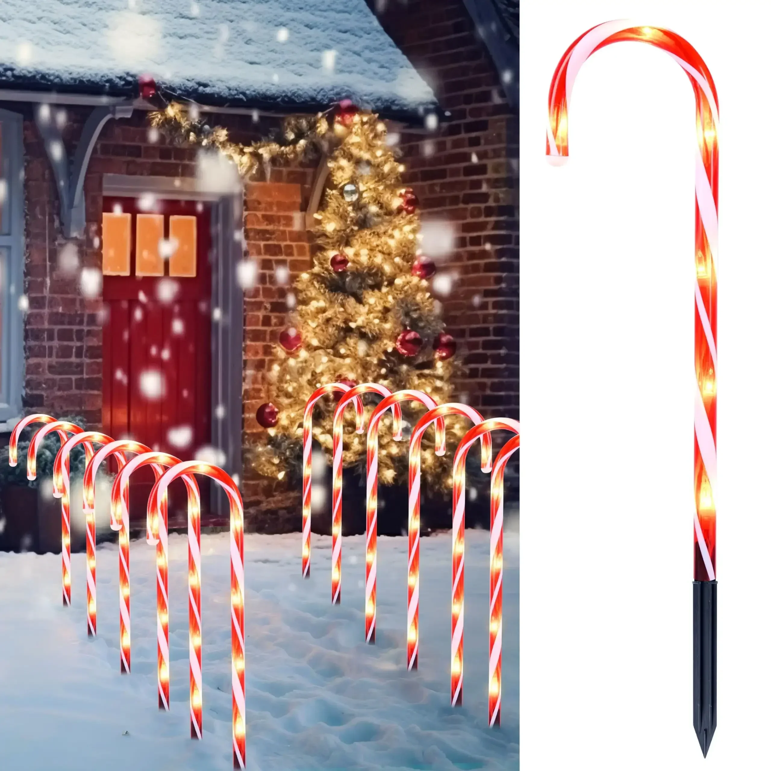 17Inch Christmas Candy Cane Pathway Markers Lights,Set of 12 Christmas Pathway Lights with White Lights Christmas Decorations