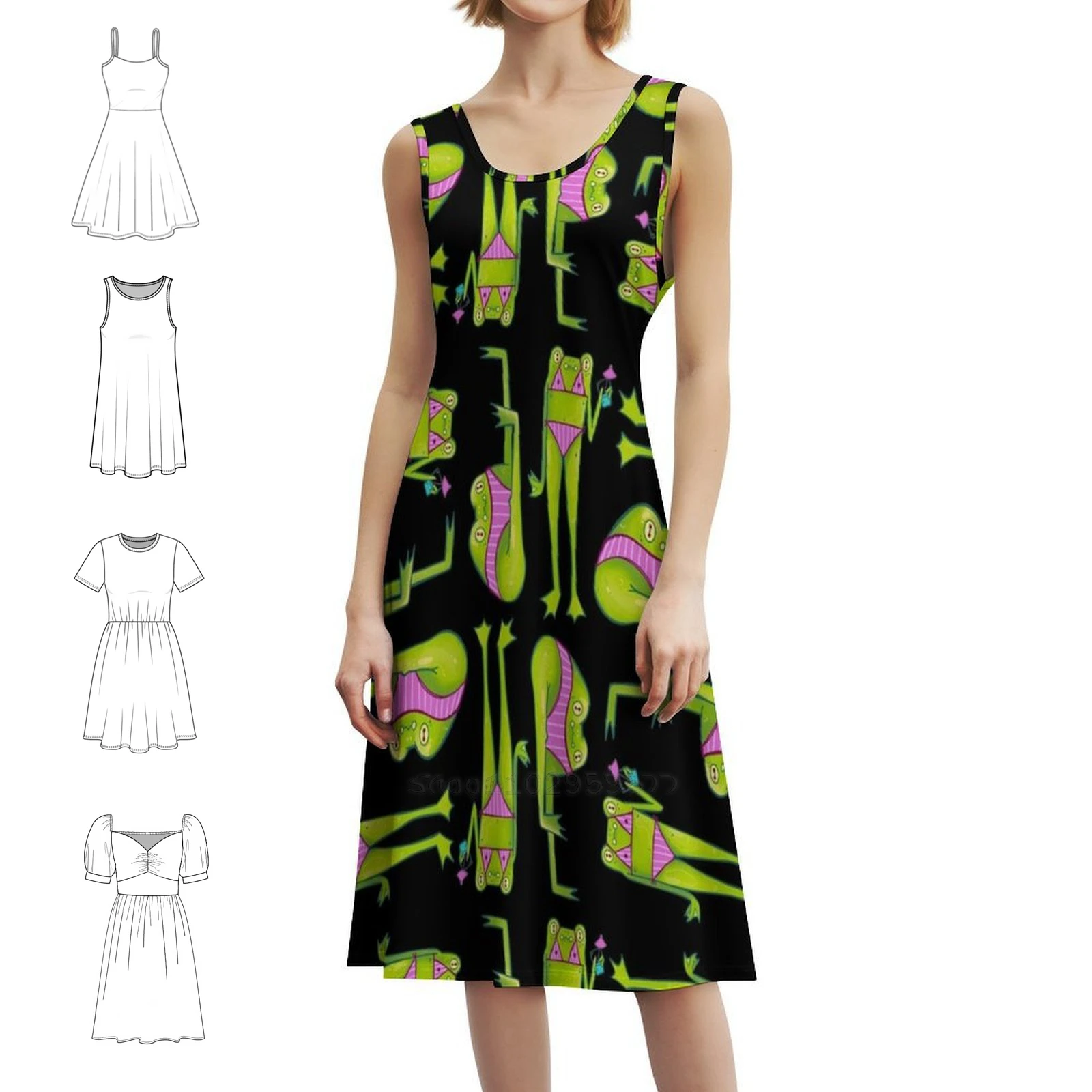 핫 프로그 썸머 - 여성 힙합 스트리트웨어 드레스 그래픽 프린트 파티 클럽웨어 프로그 아이즈 애니메이션 아트 크립틱 여성 의류