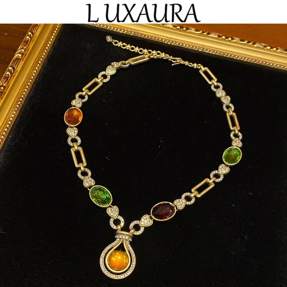 

Vintage fashion classic copper plated 18K yellow water drop natural stone pendant paired with bohemian women's jewelry necklace