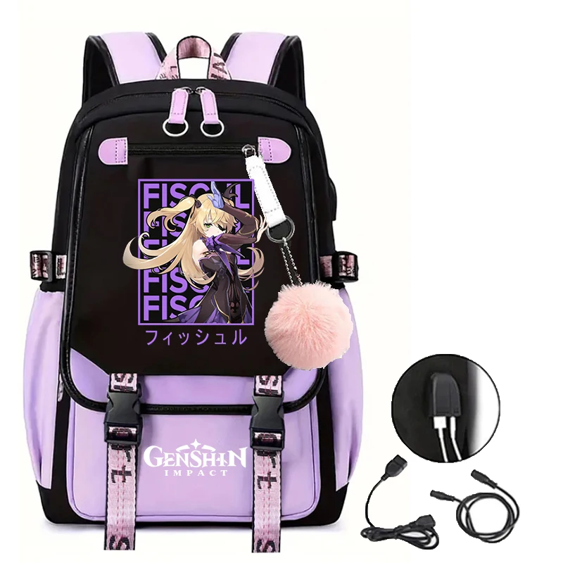 Women Backpacks Genshin Impact KEQING Print School Backpack for Student Girls Canvas Laptop Book Pack Teenager Travel Mochila