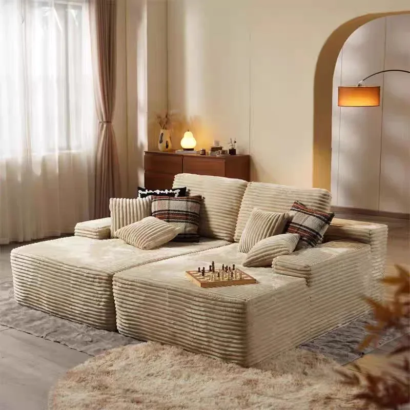 #Compression Sofa Vacuum Roll-Packed, Striped Fabric Sectional Sofa with High-Rebound Sponge, Home Theater & Living Room Use