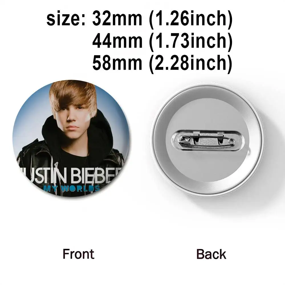 J-Justin B-Bieber شارات المغني شارة رائعة مستديرة دبابيس الإبداعية للملابس قبعة ظهره هدية اكسسوارات