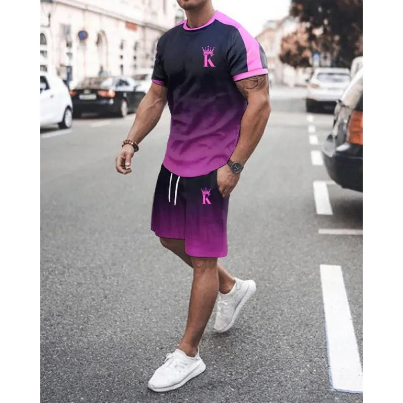 Men\'s T-shirt + Shorts 2-piece Set Sportswear Suit Casual Streetwear High Street Beach Male Clothes Outfit Fashion Summer 2023