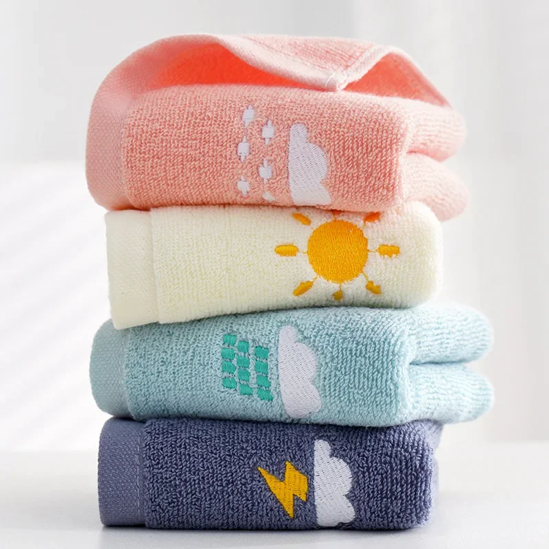 1PC Children Towels Baby Face Towel Soft Embroidered Weather Cotton Bath Towels for Newborn Kids Handkerchief Shower Washcloth