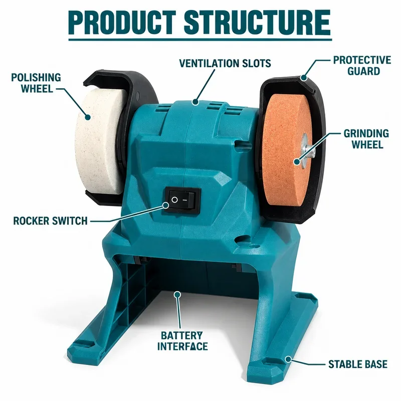 IONTOOL Portable Durable Efficient Cordless Bench Grinder 150W 70mm for Scissors Axe and Drill Bit Sharpening Garage Tool