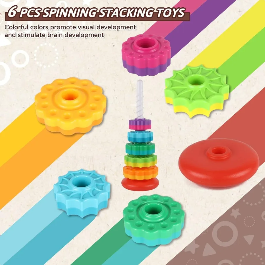 Giocattoli impilabili rotanti per bambini per bambini 13 Arcobaleno Anello impilatore Montori Giocattoli per neonati 612 mesi 1 2 3 Un anno Ragazza Ragazzo