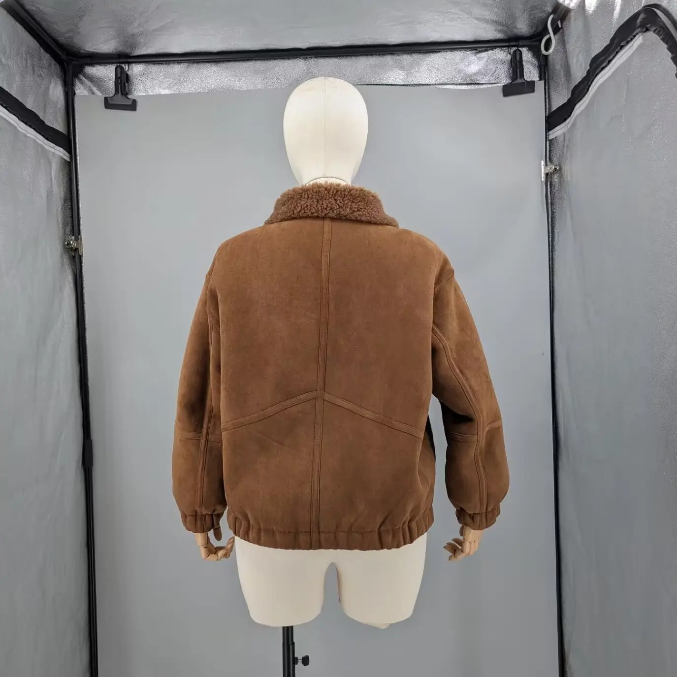 Women Brown Real Lamb Wool Lined Suede Cargo Jacket Lapel Collar Button Down Pocket Casual Winter Workwear Coat 241107