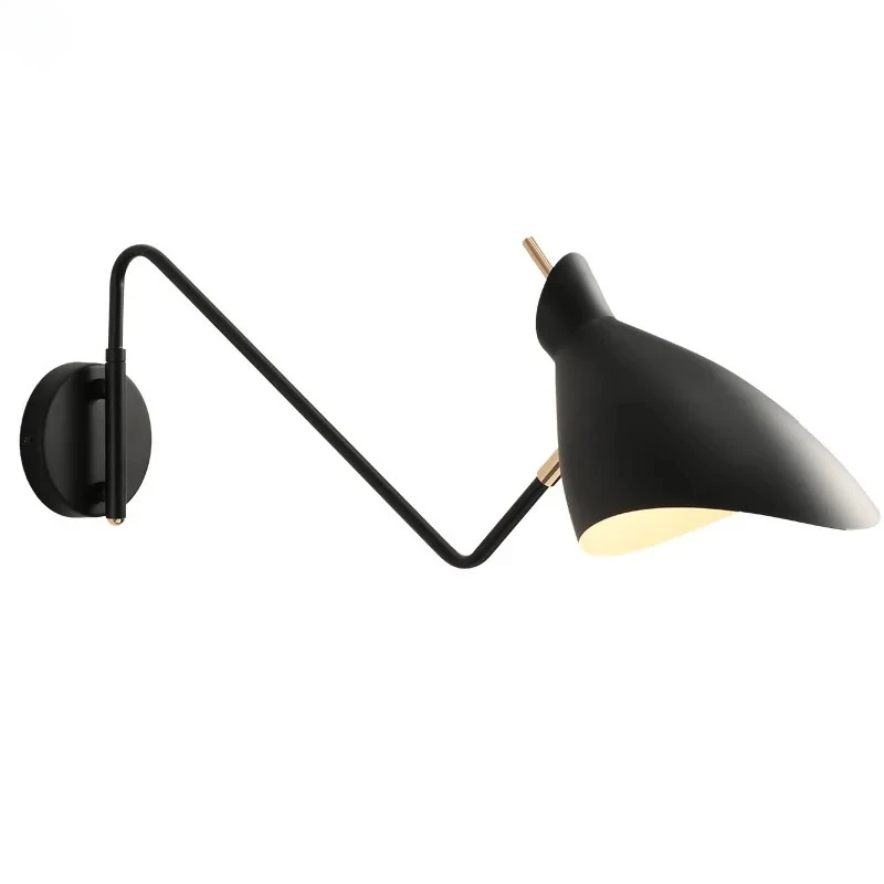 2026 Industrial Adjustable Black Rocker Swing Arm Wall Lamp With Switch E27 LED Indoor Lighting Bedroom Bedside Living/Dining Ro