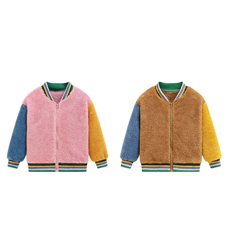 

Children Girls Fleece Jacket With Patchwork Sleeves Cute Kids Casual Warm Outwear Thermal Sports Running Jacket