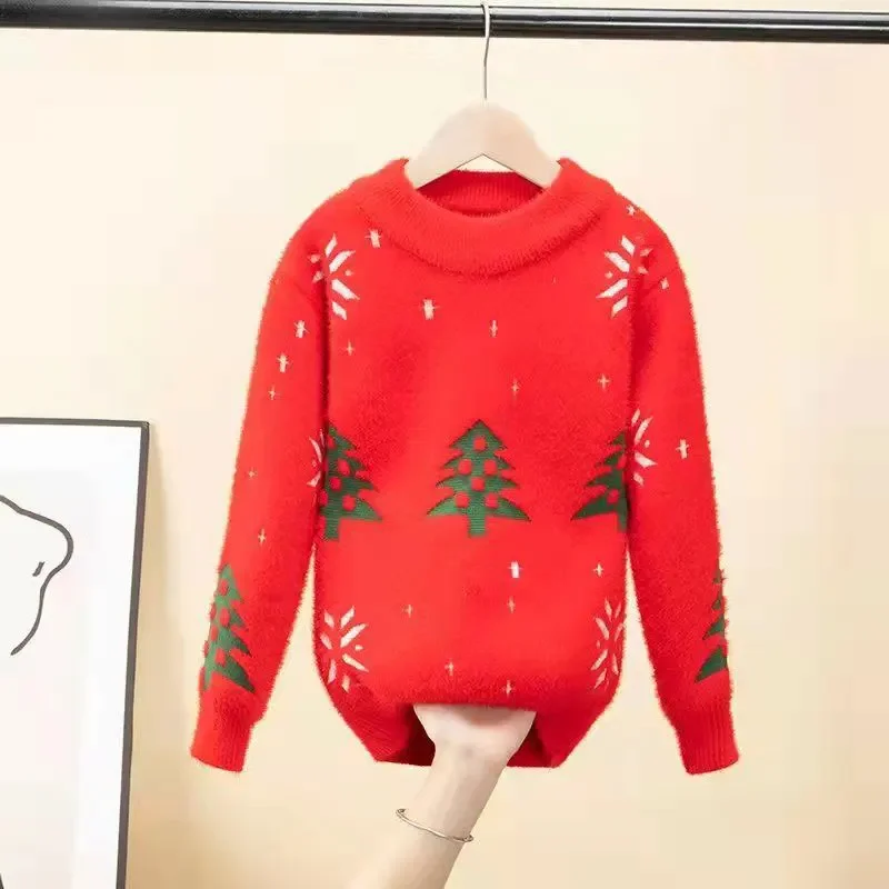 

Girls Knitted Sweater Mink Fleece Children Christmas Sweaters Kids Thickened Knitwear Spring Autumn