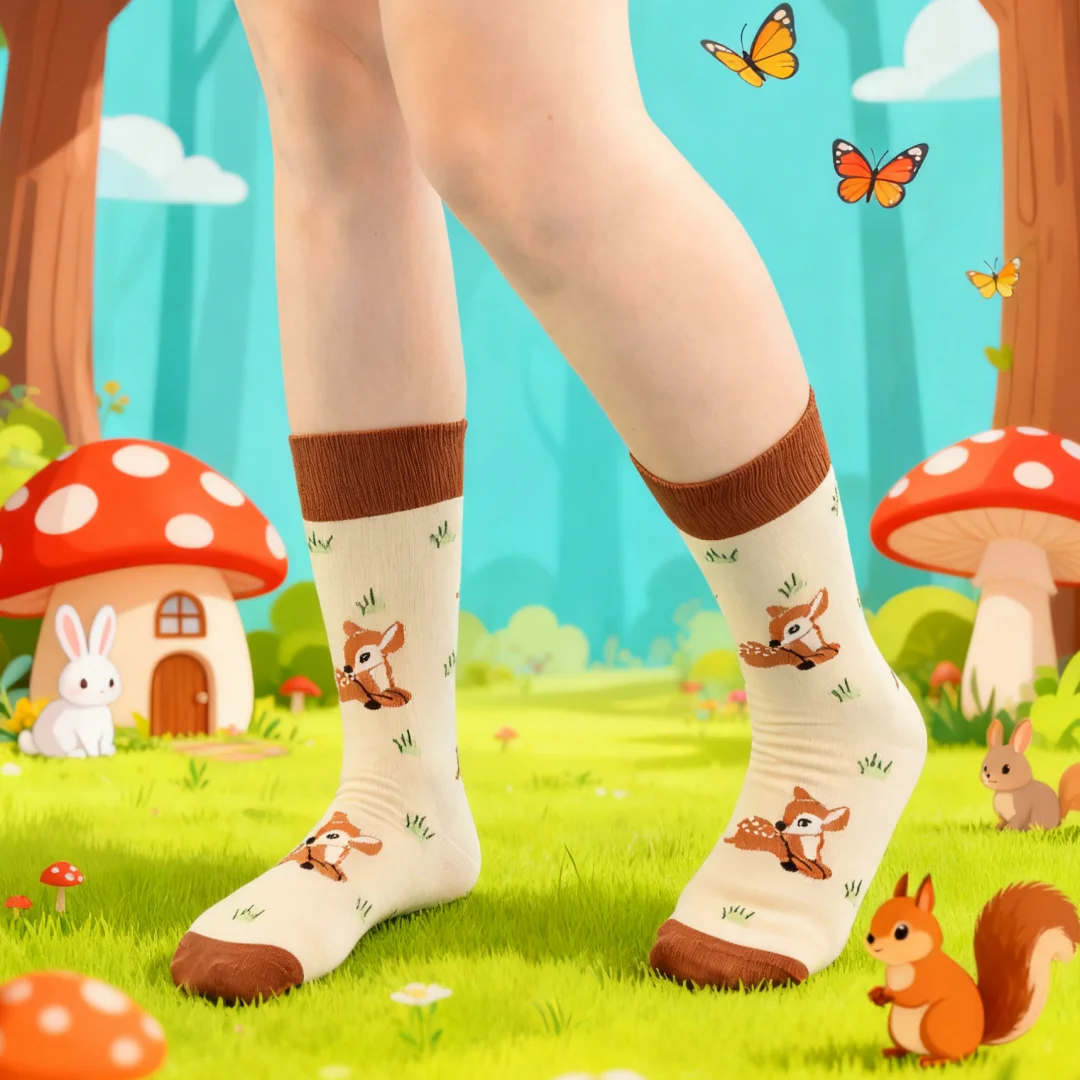 

1 пара очаровательных носков до середины икры с изображением маленького оленя, удобные и универсальные, идеально подходят для женщин