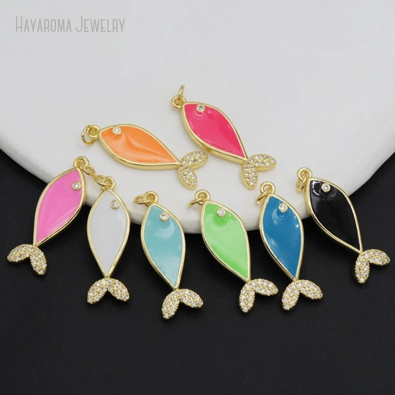 5Pcs Invisible Setting Jewelry Nautical Marine Organism Fish Copper Enamel Wholesale Gold Color Pendant PM53011