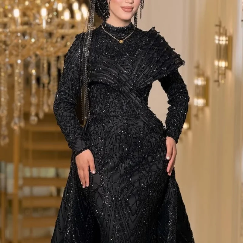 

customized Shiny black Party Dresses High Low Cheap Dress beads Formal Party Prom Gowns Wear Gown