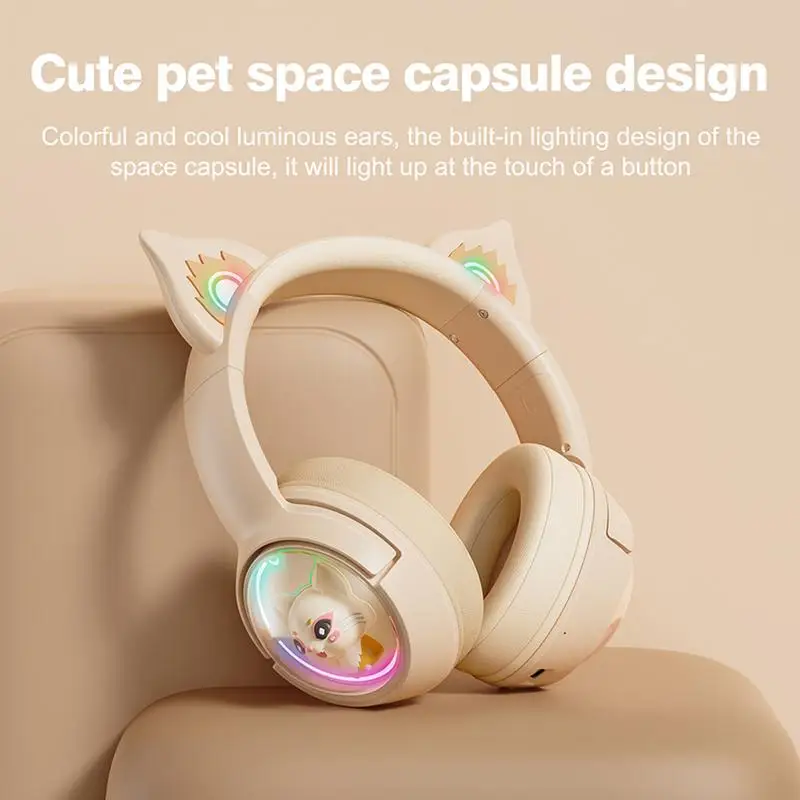 ONIKUMA B5 RGB Lighting Head-mounted Cute Pet Spaceship Wireless Bluetooth Headphones HD Mic HiFi Stereo Sound Game Headset