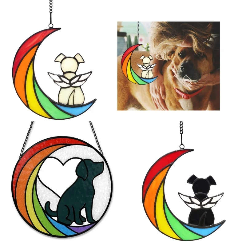 Unique Dog Bereavement Present Handmade Stained Glass Dog On Moon Lovely Pet Memorial Gift for Grieving Dog Owners