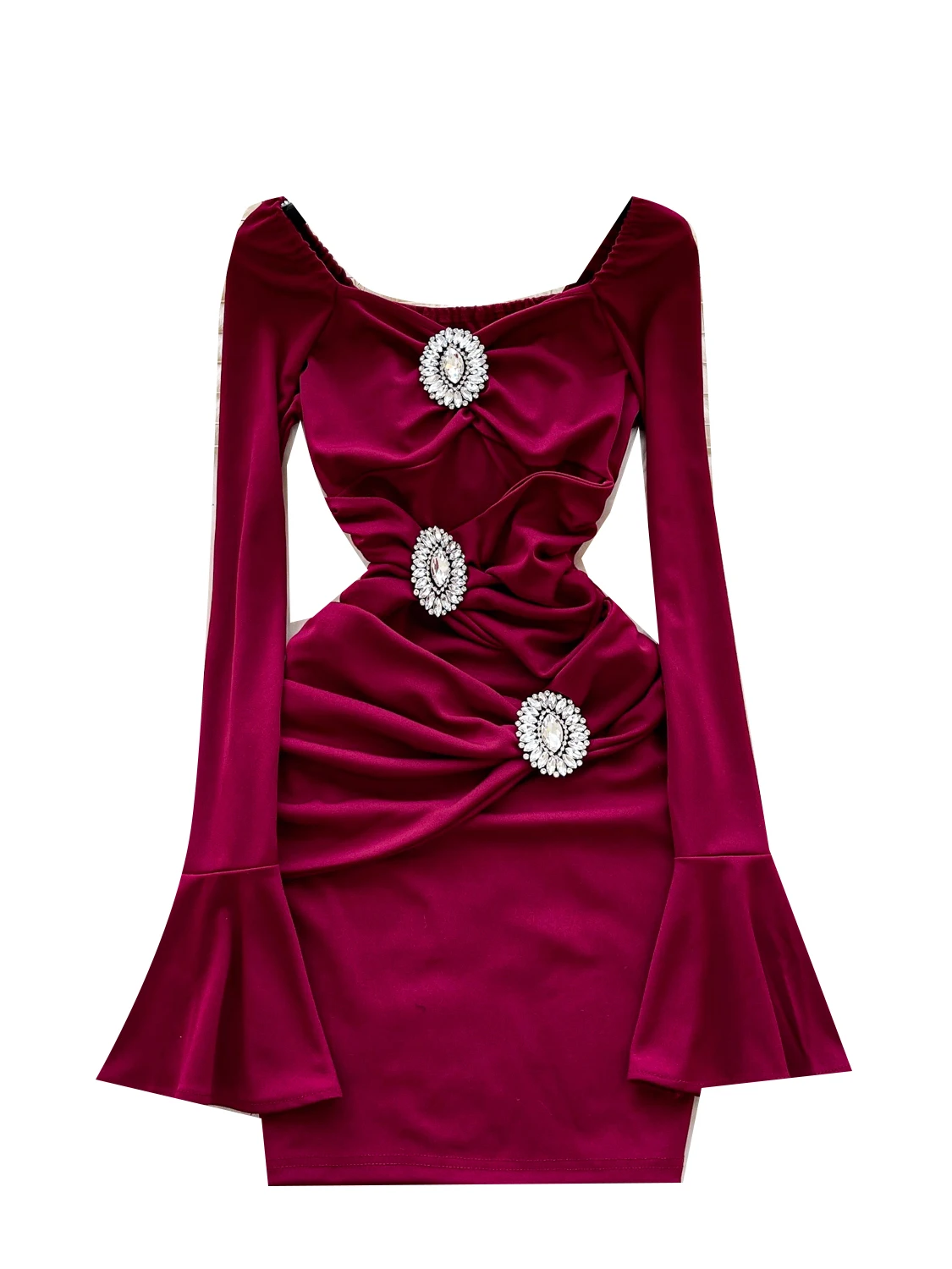 กระโปรงทรงบอดี้คอนเอวสูงผ้าโพลีเอสเตอร์ประดับเพชรพลีทเอวเข้ารูปทรงสลิมฟิตสำหรับงานกลางคืนของผู้หญิง