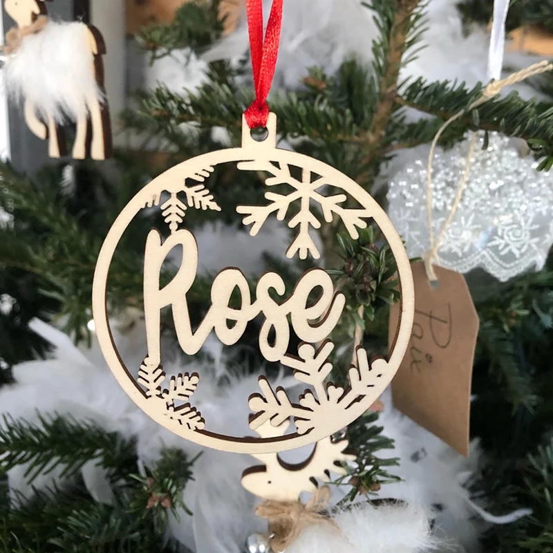 Personalized Name Christmas Ornaments, Custom Baubles Set, Wooden Hanging Gift, Laser Cut Snowflakes, Christmas Tree